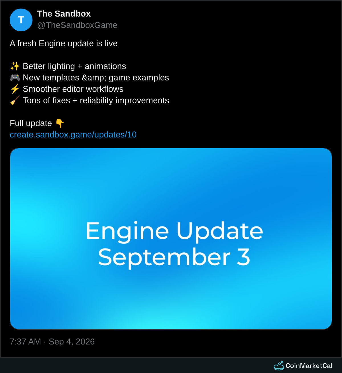 September Engine Update · CoinMarketCal