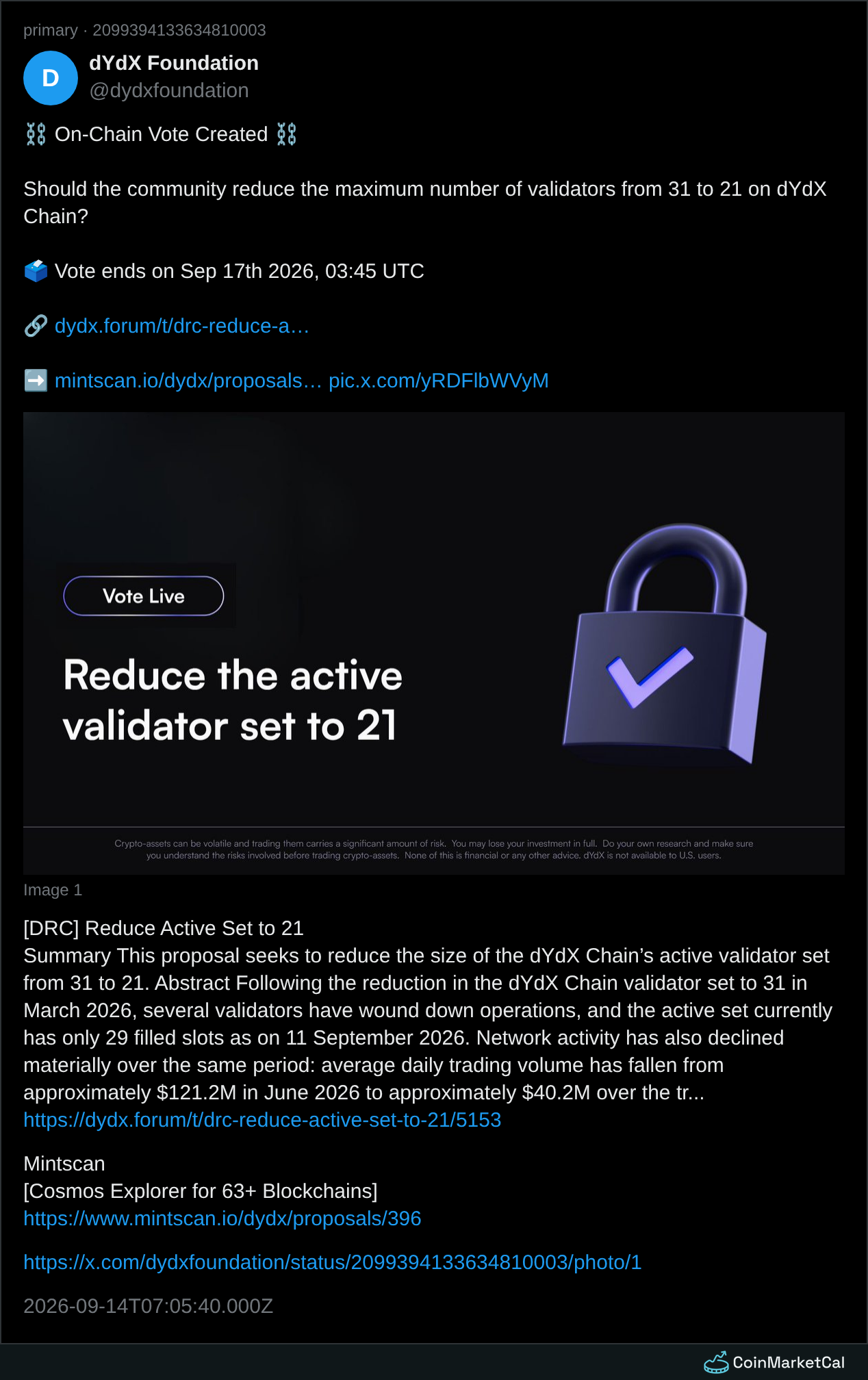 Validator Set Vote · CoinMarketCal